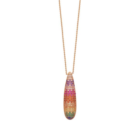 Silver Rose Gold Rainbow Colored Teardrop Necklace - Picture 1 of 1